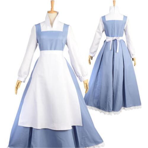Drop Shipping Halloween Costume Adult Beauty And The Beast Belle Blue Maid Dress Cosplay Costume Size S-XL