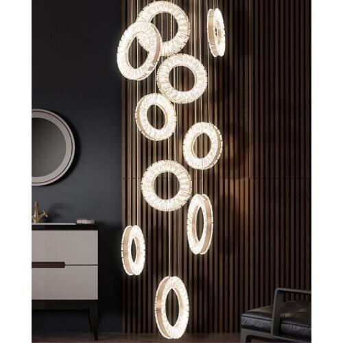 Luxury modern led chandelier for living room long staircase ring crystal light fixture large home decor cristal indoor lighting