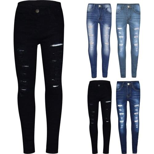 Ripped Jeans For Teen Girls Boys 3-14 Years Old Childrens Tight Long Jeans Pocket Denim Trousers Kids Jeans Spring And Autumn