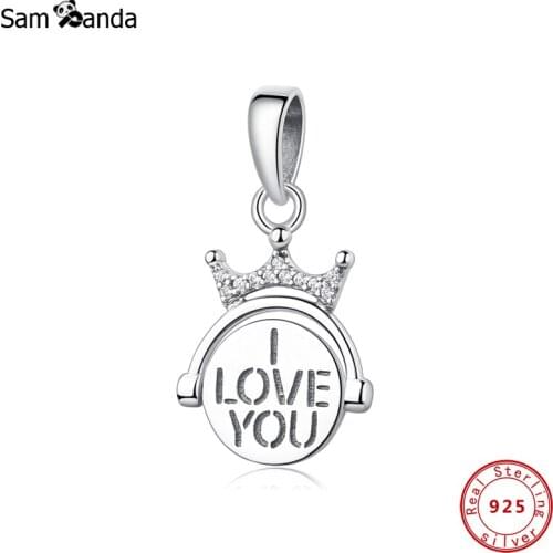 Authentic 100% 925 Sterling Silver Charm Bead I LOVE YOU CZ Crown Pendant Charm Fit Pandora Original Bracelets Women DIY Jewelry