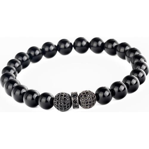 Trendy Inlay Zircon Elastic Black CZ Beads Charm Smooth Black Onyx Handmade Chain Bracelets Women Jewelry Pulsersa Mujer