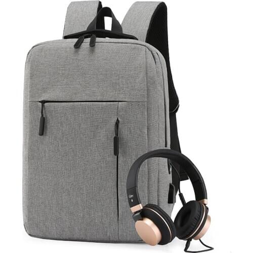 USB Customized Men Backpack Polyester Pure Black Blue Red Grey Shoulder Bags Waterproof Business Laptop Computer Pack Light Bag