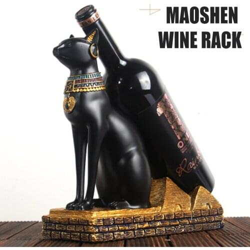 Wine Rack Statue Egyptian Cat Bottle Holder Stand Ancient Egypt Mysterious Resin Craft For Home Living Room Bar Botellero Vino