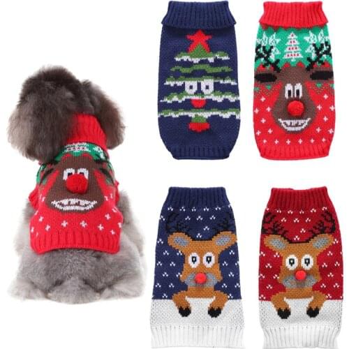 Pet Dog Knitted Sweater Winter Warm Dog Clothes Christmas Reindeer Print Sweater For Small Dogs Chihuahua Coat Pet Clothing