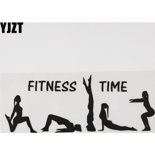 YJZT 17.7CMX6.9CM Fitness Time Girls Gymnast Yoga Vinyl Car Sticker Black/Silver 8A-0976