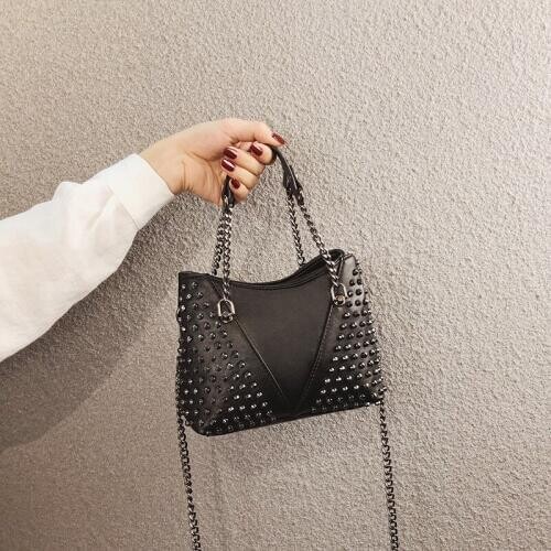 New Ins Bag Female Sense Hand Bill Shoulder Slant Bag Individual Rivet Chain Bag in 2019