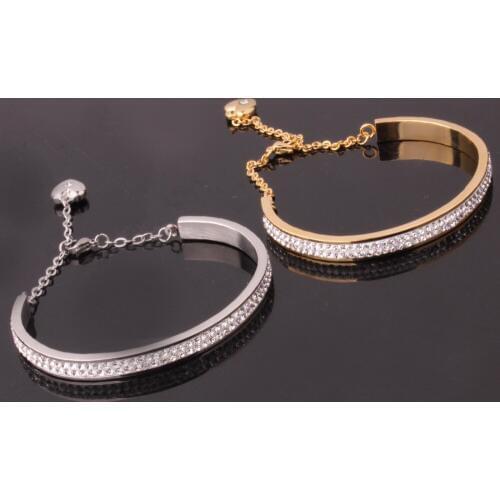 Womens Jewelry Silver/Gold Color Stainless Steel Heart Charm Open Bangle Bracelet Birthday gift for your girlfriend