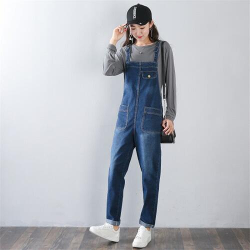 New Denim Rompers Spring Autumn Plus size 5XL solid Pocket Loose Bib Pants Women Jumpsuits Jeans Trousers Strap can be adjusted