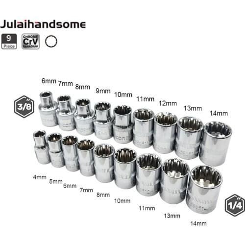 1/4"/3/8" Gear Lock Sockets CRV 12 Point Sockets Can Be Used for Hex Double Hex Screws Hand Tools