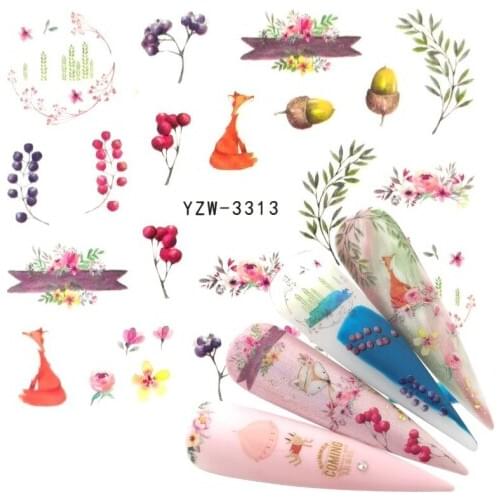 WUF 1 PC Water Nail Stickers Decal Spring Colors Flowers Leaf Transfer Nail Art Decorations Slider Manicure Watermark Foil Tips
