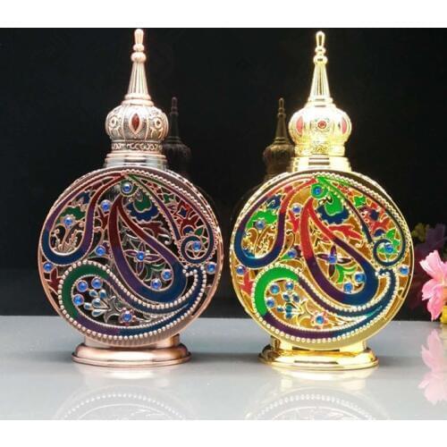 12ml Empty Refillable Metal and Glass Perfume Bottle Essential Oil Dropper Bottle Antiqued Retro Alloy Bottle Craft Gift