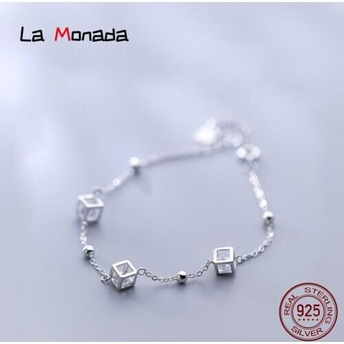15.5cm-19cm Cube Charm 925 Silver Bracelet For Women Girls Female Silver 925 Jewelry Woman Chain Bracelet On Hand Ladies