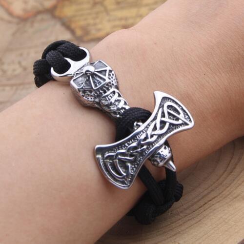 2017 really New Style,stainless steel Viking thor hammer pendant hand made Bracelet for men gift