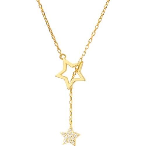 2021 New Golden Silver Star Clavicle Necklace Shining Rhinestone Tassel Y Shape Necklace Clavicle Chain Jewelry Accessories