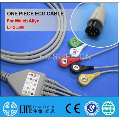 One piece ECG cable with 5 snap lead wires For Welch Allyn patient monitor