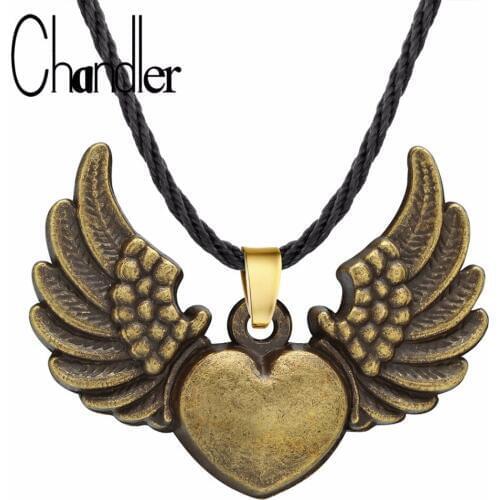Chandler Angel Wing Love Heart Necklace & Pendant Antique Devil Wing Charm Vikings Jewelry For Women Men His Coliers