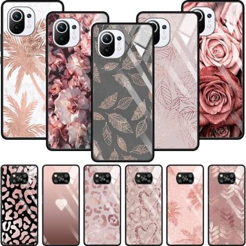 Tempered Glass Case For Xiaomi POCO X3 NFC X3 M3 Pro MI 11 Ultra 10T Lite 9T CC9E CC9 Note 10 Cases Pink Rose Bling Picture