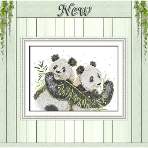 Two Pandas lovely animal Paintings Decor,Counted Print on Canvas DMC 14CT 11CT DIY Cross Stitch Needlework Kits Embroidery Sets