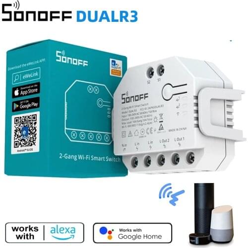 SONOFF DUALR3 Dual Relay Module Wifi DIY MINI Switch Two Way Power Metering 2 Gang/ Way Switch Timing Smart Home eWeLink APP