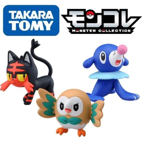 TOMY Pokemon Figures Sun And Moon 3 Initial Pokémon Kawaii Popplio Rowlet Litten Toys High-Quality Perfectly Reproduce Anime