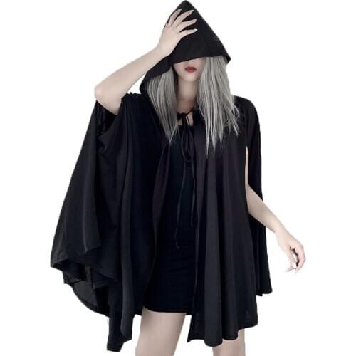 Dark Gothic Style High Priest Cloak Vampire Coat Lolita Sleeveless Hooded Windbreaker Cloak Cosplay Outfit Black Cape Outwear