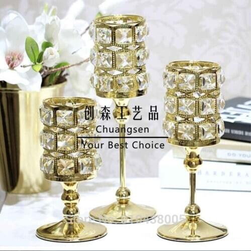 Crystal Vase Glass Candle Holder Romantic Candle Stand Gold Flower Holder Wedding Table Centerpiece Candlesticks Party Decor