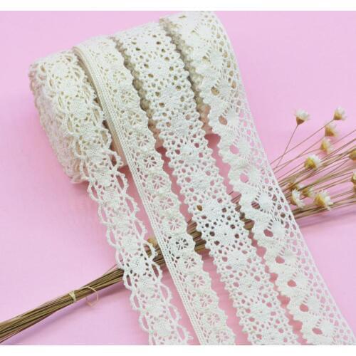 KALASO 5Yards Beige Color African Lace Trim Fabric Sewing Ribbon Flower Cotton Crochet 2019 Home Decoration DIY Craft Supplies