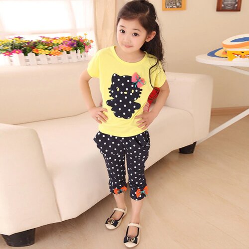 2021 Girls Summer Casual Clothes Set Children Short Sleeve Cartoon T-shirt + Short Pants Sport Suits Girl Clothing Sets for Kids