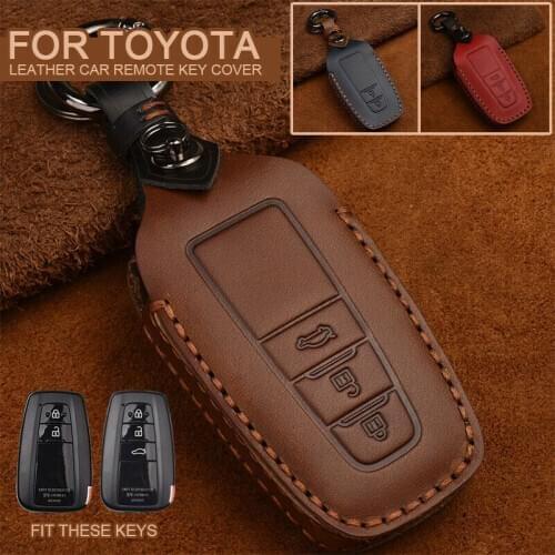 Leather Key Case Cover Shell For Toyota 2018-2020 Camry C-HR Prius Prime RAV4 CHR Avalon GT86 Corolla Sedan Land Cruiser Prado