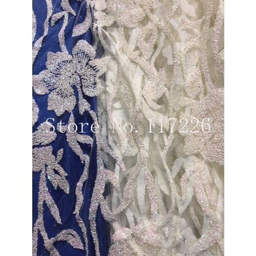 Top selling glued glitter sequins lace fabric for party dress JRB-11876 African French net Lace Fabric