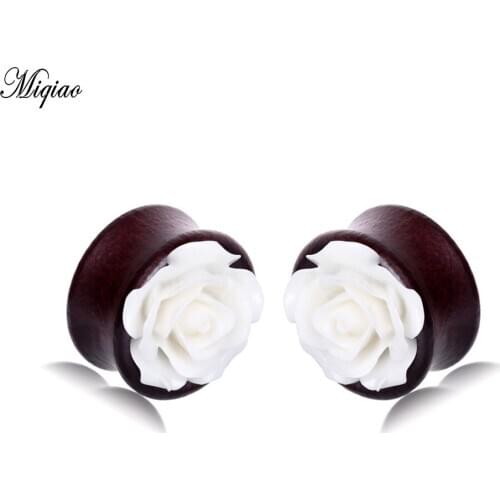 Miqiao 2pcs Fashion Eucalyptus Wood Flower Hollow Ears with 8mm-20mm Exquisite Piercing Jewelry