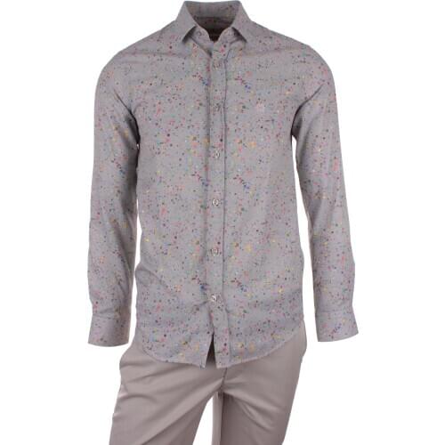 Gentilbay Mens Pattern Digital Printed Aqua Grey Slimfit Long-Sleeve Sport Shirt DPD128