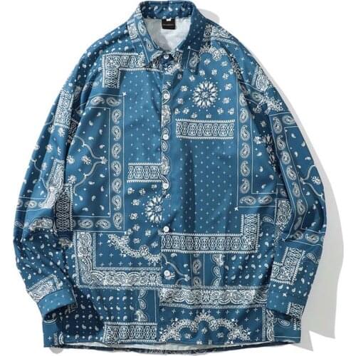 Mens Paisley Floral Print Hawaii Beach Shirts Harajuku Streetwear 2020 Summer Long Sleeve Blouse Hiphop Unisex Brown Shirts Tops