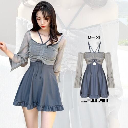 2021 New One Piece Swimsuit Long Sleeve And Cover Ups Women Swimwear Summer Bathing Suit Beachwear Monokini Swimskirt