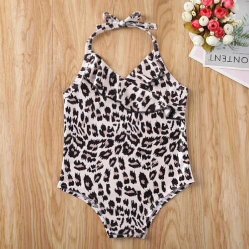 2021 New Summer Fashion Toddler Baby Girls Leopard Swimsuit Swimwear Swimming One-piece Bikini