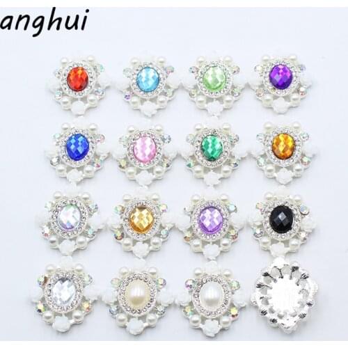 New 10Pcs 24X27MM Rhombus Resin Flower Pearl Acrylic Rhinestone Buttons, Clothing Accessories DIY Scrapbook Embellishment Crafts