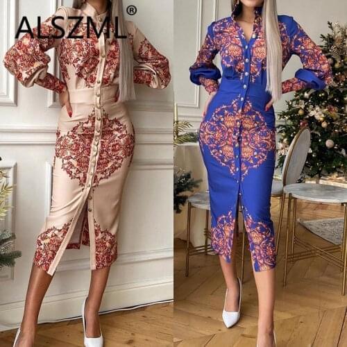 O Nekc Long Sleeve Flower Print Skinny Dress Sexy Tight Club Party Lady Fashion Sheath Dress