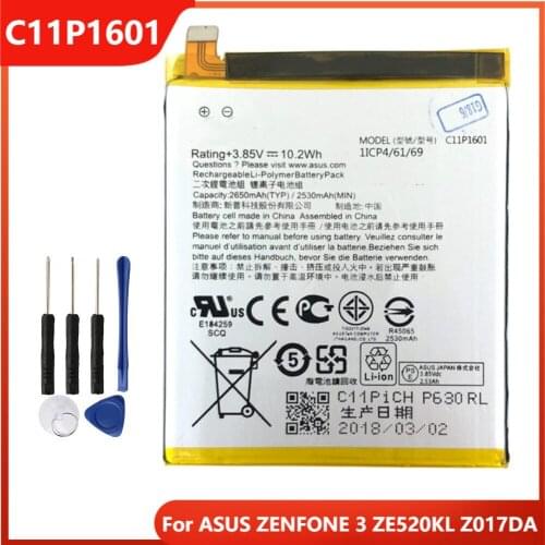 Original Phone Battery C11P1601 For ASUS ZENFONE3 ZENFONE 3 ZE520KL Z017DA Authentic Replacement Rechargable Batteries 2650mAh
