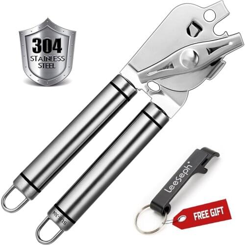 304 Stainless Steel Can Opener Manual Food-safe with Built-in Bottle Opener