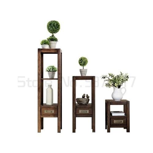 Solid wood flower stand burnt tong wood living room balcony green multi-layer flower pot stand Chinese bonsai room built-in shel