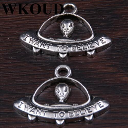 WKOUD 12pcs Silver Color UFO Alien Charms Pendant DIY Metal Bracelet Necklace Jewelry Findings-Gift from outer space