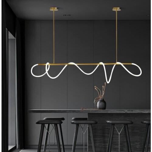 Postmodern Designer Golden Chandelier Lighting Lampara De Techo Suspension Long Bar Light Hanging Light For Dinning Room