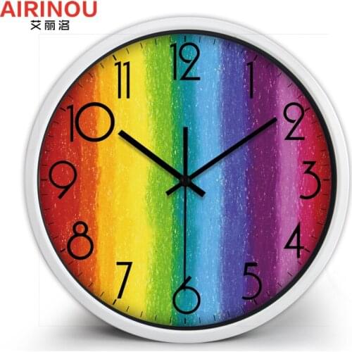 Rainbow wood grain quartz clock creative Nordic living room wall clock bedroom mute wall charts home atmosphere wall clock