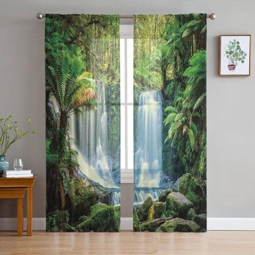 Rainforest Scenic Waterfall Window Curtains Bedroom Modern Drape Sheer Tulle Valances Living Room Kitchen Voile Curtain