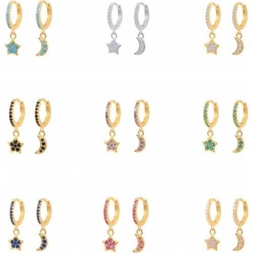 CANNER 925 Sterling Silver Irregular Star Moon Hoop Earrings With Charm 2021 Trend 18k Huggies Pendientes Mujer Wedding Gift