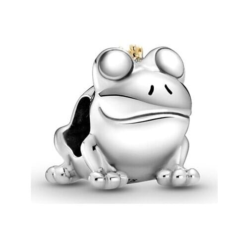 Fits Pandora Bracelet 925 Sterling Silver 14K Gold Two-tone Frog Prince Charm Beads for Jewelry Making Kralen 2021 Spring New