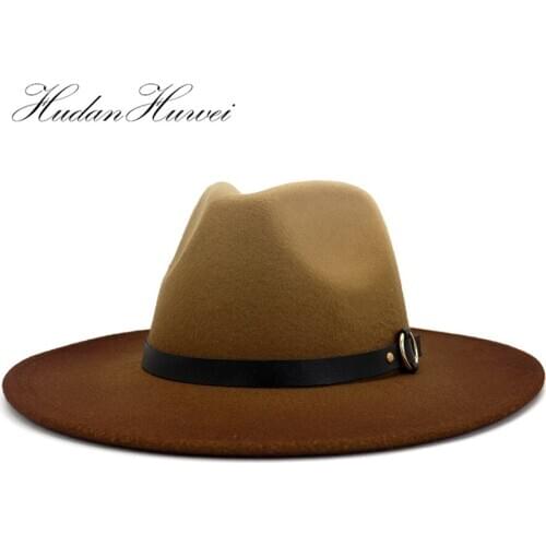 Unisex Women Men European American Fashion Flat Brim Fedora Hat New Painted Woolen Hat Wide Brim Holiday Travel Caps