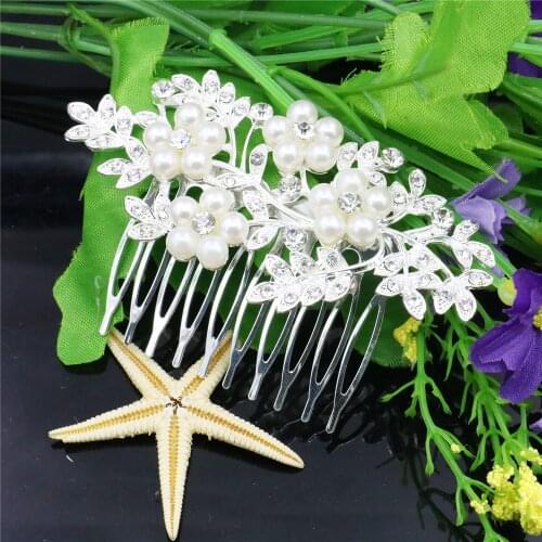 Wedding Bridal Flower Crystal Pearl Hairpin Hair Comb Hair Clips Party Shining Jewelry Women Girls Accessories Decoration Gifts