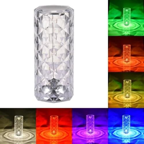 LED Column Crystal Projection Desk Lamp USB Charging Touch Switch Restaurant Bar Decoration Table Lights Romantic Night Lamp