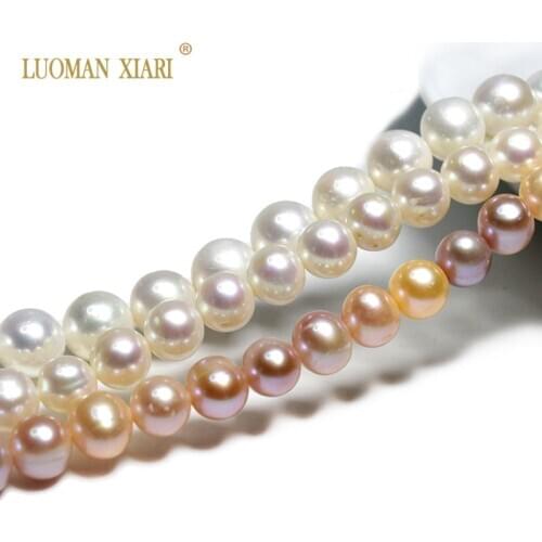 Top White Pink AAA 100% Natural Round Shape Freshwater Pearl Beads For Jewelry Making DIY Bracelet Necklace 7-8, 8-9, 9-10MM